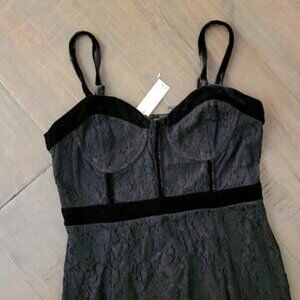 NWT AQUA Corset Lace & Velvet Party Dress Black Small